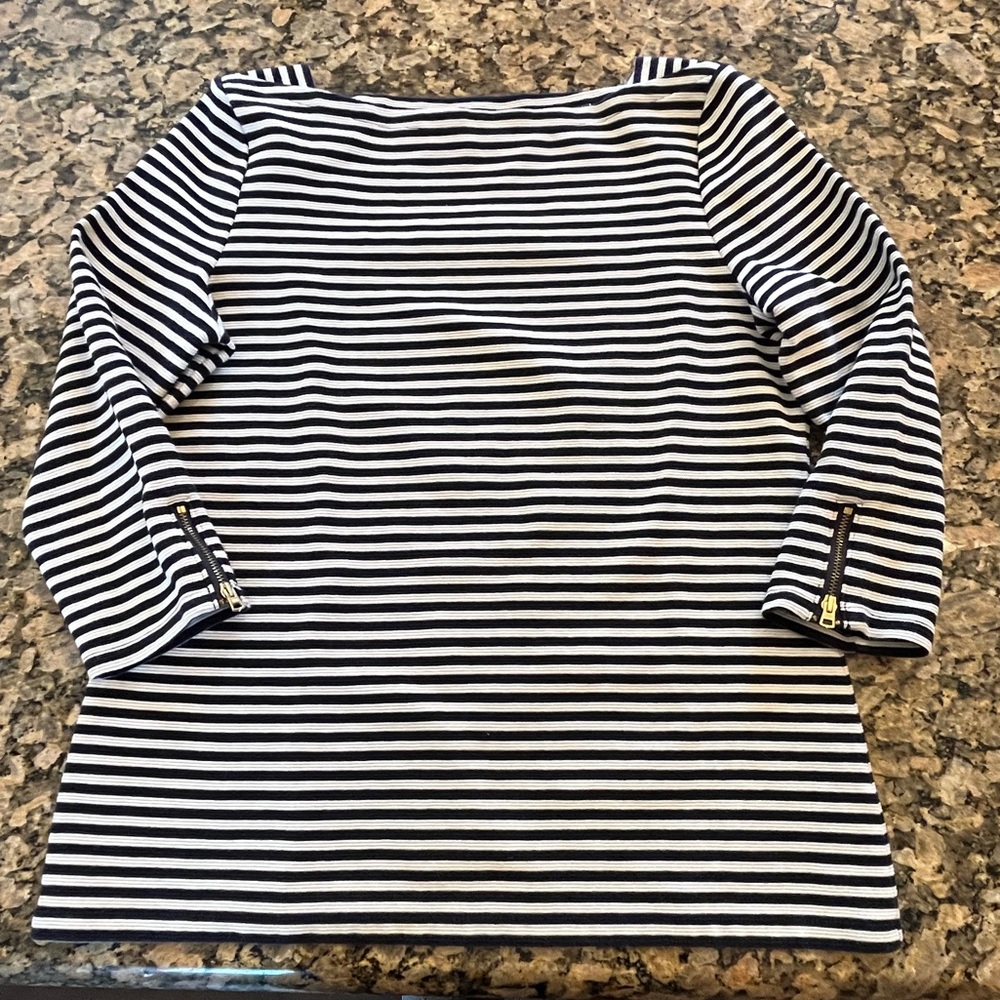 Talbots Petite Medium Navy White Striped Top